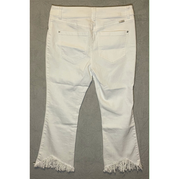 INC Jeans Women's Size 4, White Regular Fit Angled Tassel Hem Button Fly Stretch - Picture 2 of 5